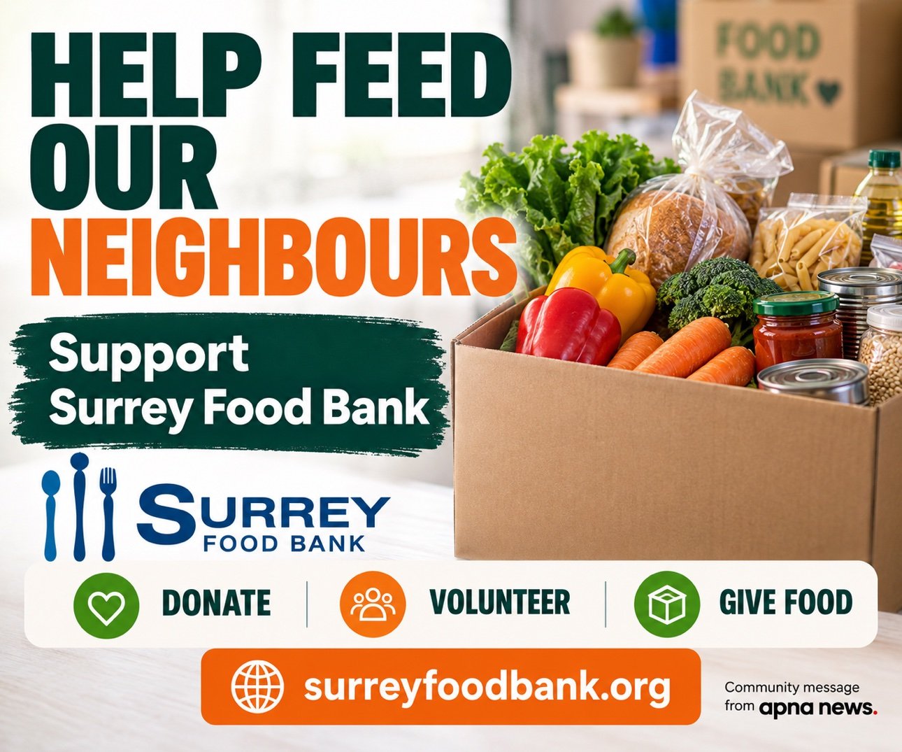 Surrey Food Bank, help feed our neighbours, donate volunteer give food