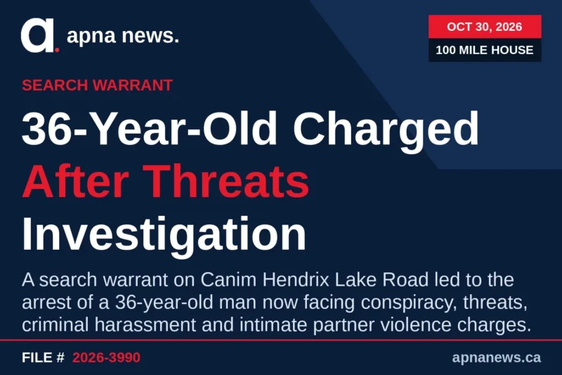 100 Mile House RCMP Charge Man, 36, After Search Warrant in Threats Investigation on Canim Hendrix Lake Road
