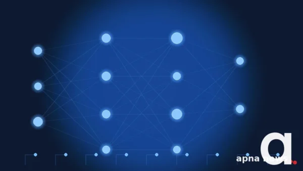 Blue neural network graphic with glowing interconnected nodes on a dark background, with the Apna News watermark.