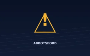 A warning triangle graphic for a fatal collision story in Abbotsford, B.C.