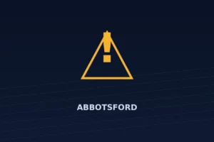 A warning triangle graphic for a missing person appeal in Abbotsford, B.C.