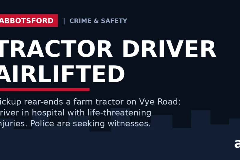 Tractor Driver Airlifted With Life-Threatening Injuries After Pickup Rear-Ends Farm Tractor on Vye Road