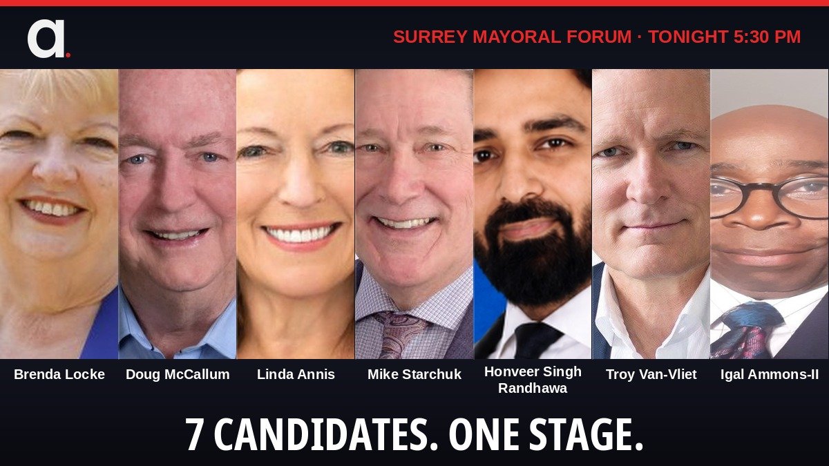 All seven Surrey mayoral candidates at the October 7 forum