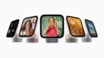 Apple HomeView smart displays in five colours showing different screens