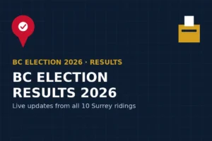 Illustration for BC Election Results 2026 live updates from Surrey's ten ridings.