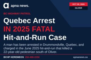 Apna News graphic: Quebec Arrest in 2025 Fatal Hit-and-Run Case, Oliver