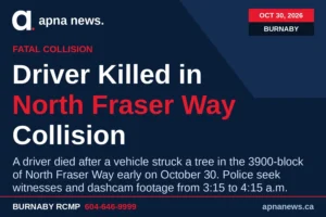 Burnaby RCMP fatal collision North Fraser Way graphic