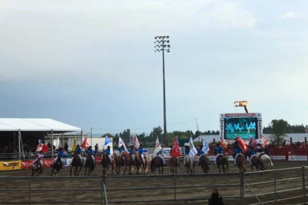 Cloverdale Rodeo flags and crowd