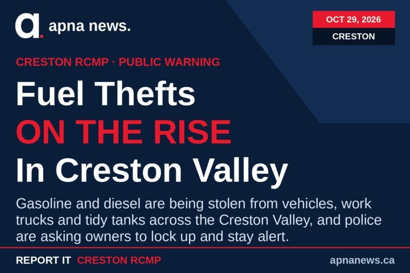 Creston RCMP Warn of Rising Fuel Thefts Targeting Work Trucks and Tidy Tanks Across the Creston Valley