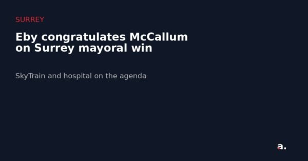 Eby congratulates McCallum on Surrey mayoral win graphic