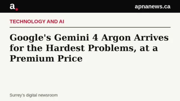 Headline card: Google's Gemini 4 Argon Arrives for the Hardest Problems, at a Premium Price - Graphic: Apna News