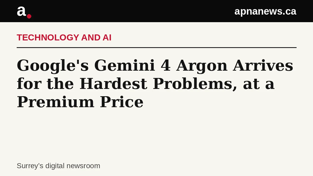 Headline card: Google's Gemini 4 Argon Arrives for the Hardest Problems, at a Premium Price - Graphic: Apna News