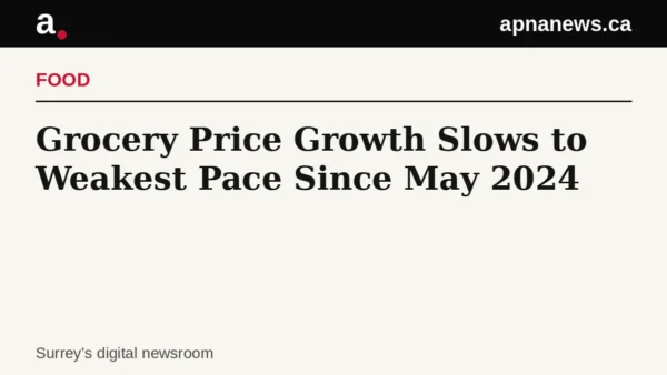 Headline card: Grocery Price Growth Slows to Weakest Pace Since May 2024 - Graphic: Apna News