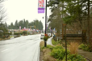 Vehicles travel along 200th Street in the Brookswood area of Langley