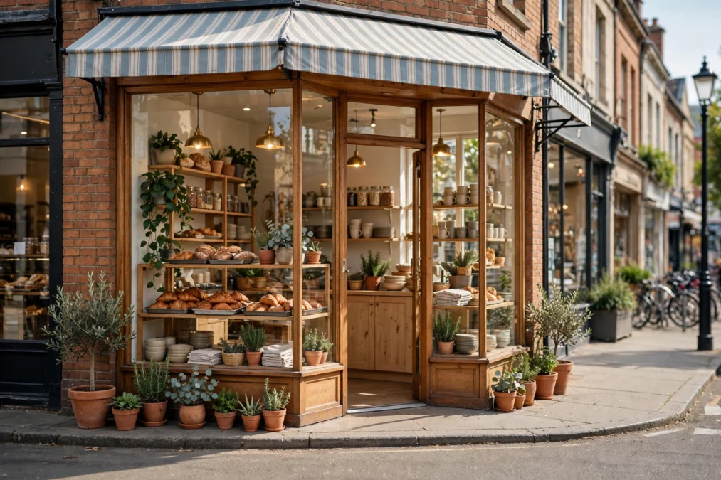 Small business storefront with welcoming shop windows