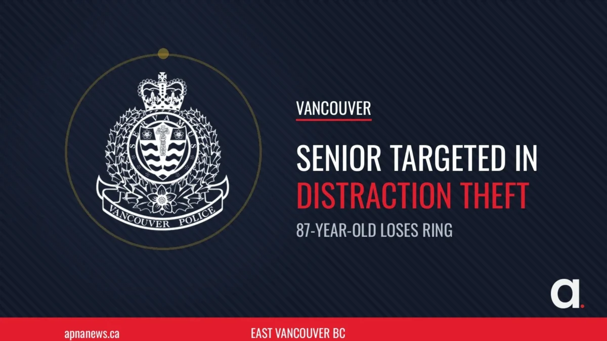 VPD crest graphic: senior targeted in distraction theft, East Vancouver