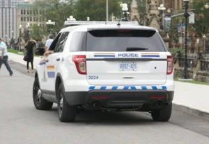 An RCMP Ford Police Interceptor Utility vehicle on Parliament Hill