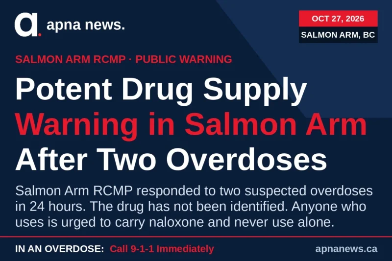 Salmon Arm RCMP Warn of Potent Drug Supply After Two Suspected Overdoses in 24 Hours