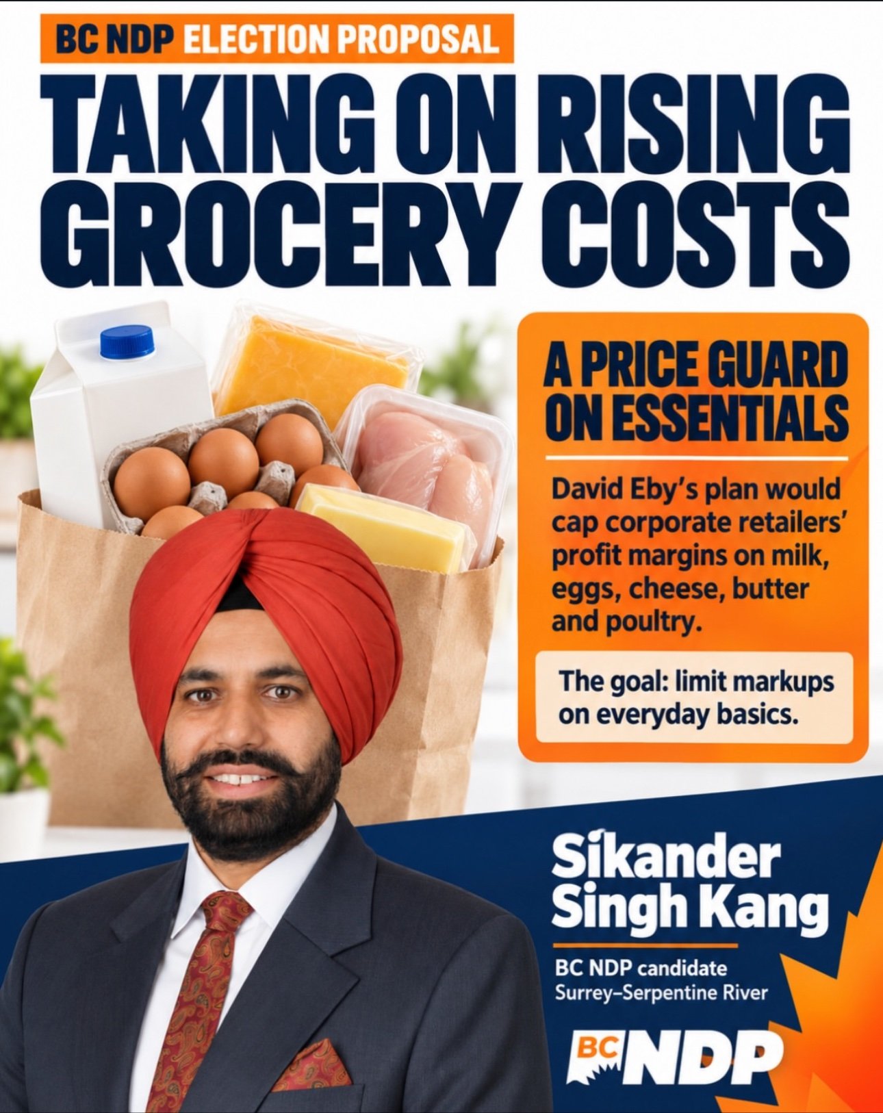 Sikander Kang campaign graphic: Taking on rising grocery costs