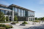 Modern city hall building with public plaza