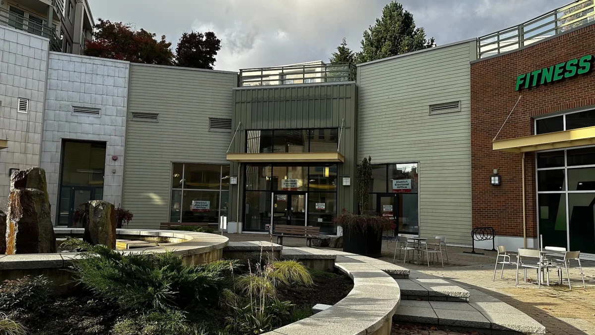 District electoral office in Surrey with Elections BC signs in the windows