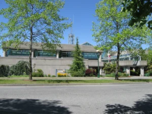 Surrey Police Service headquarters building on 57 Avenue in Surrey, B.C.