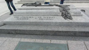 The granite Tomb of the Unknown Soldier at the National War Memorial in Ottawa