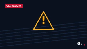 Graphic: warning sign for an assault and robbery in downtown Vancouver