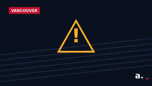 Graphic: warning sign for an assault and robbery in downtown Vancouver