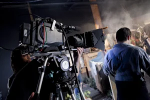 A camera crew at work on a film production set in Vancouver, B.C., in a file photo