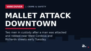 Graphic: Mallet attack in downtown Vancouver - two men in custody after a robbery near West Cordova and Richards streets.